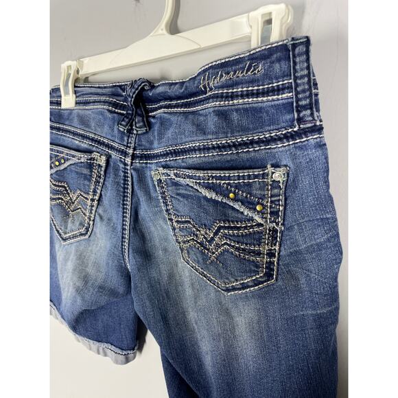 Hydraulic, Size 1/2, Y2K Denim Shorts, Low Rise, Contrast Stitching, Embroidered - Picture 6 of 8